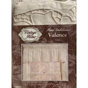 Vintage Home Hand Embellished Taped Cutwork Valance 60X14 for Single Curtain Rod
